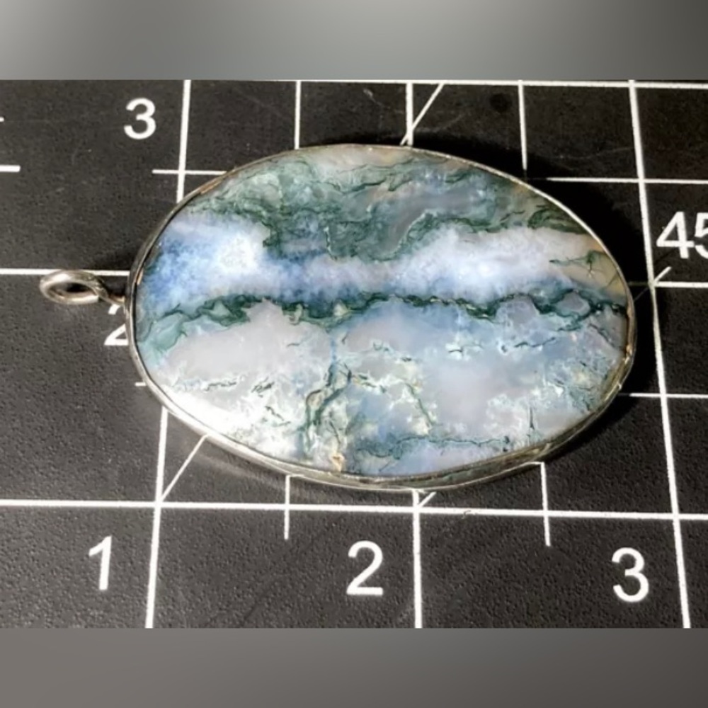 Vintage Sterling Silver Artisan Moss Agate Pendant
